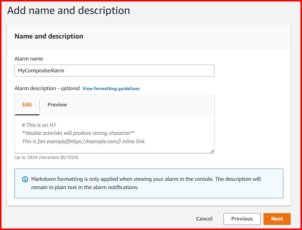 Picture showing the screen to enter the composite alarm name